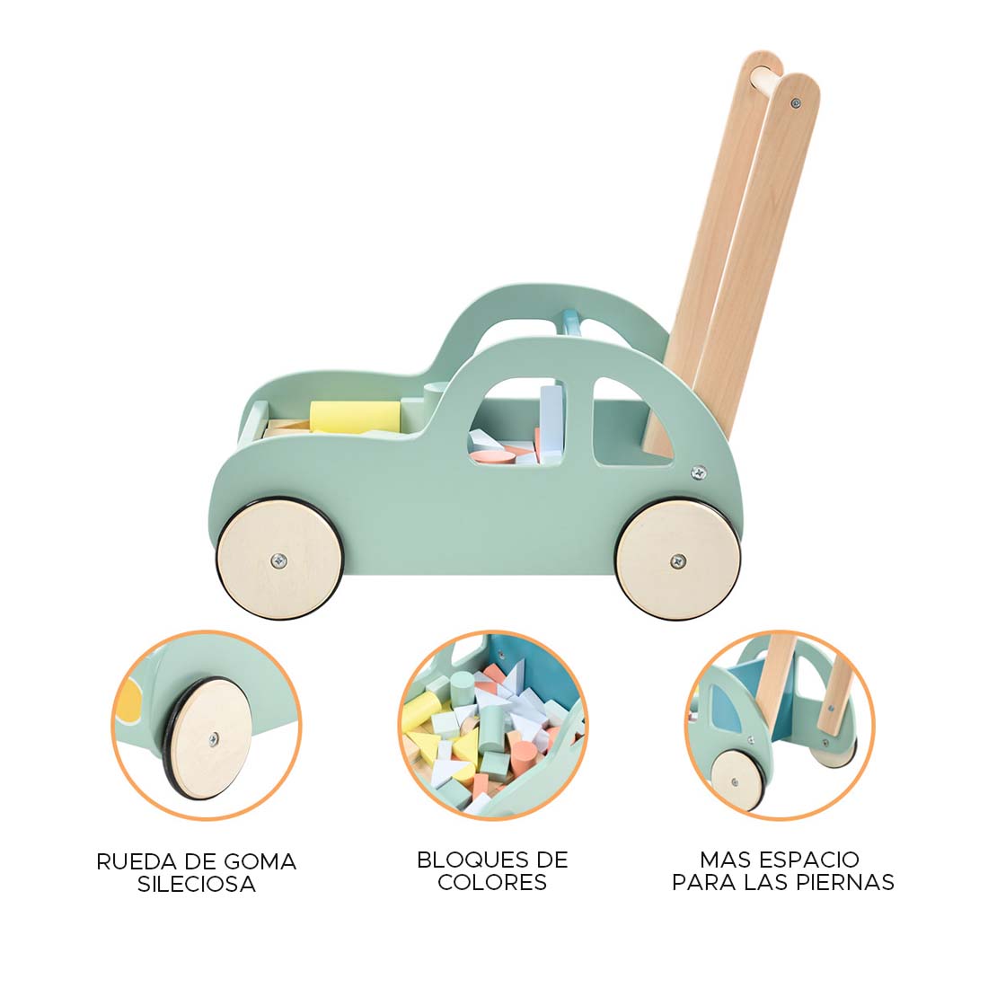 ANDADOR DE MADERA CON BLOQUES PARA BEBES DE CARRITO