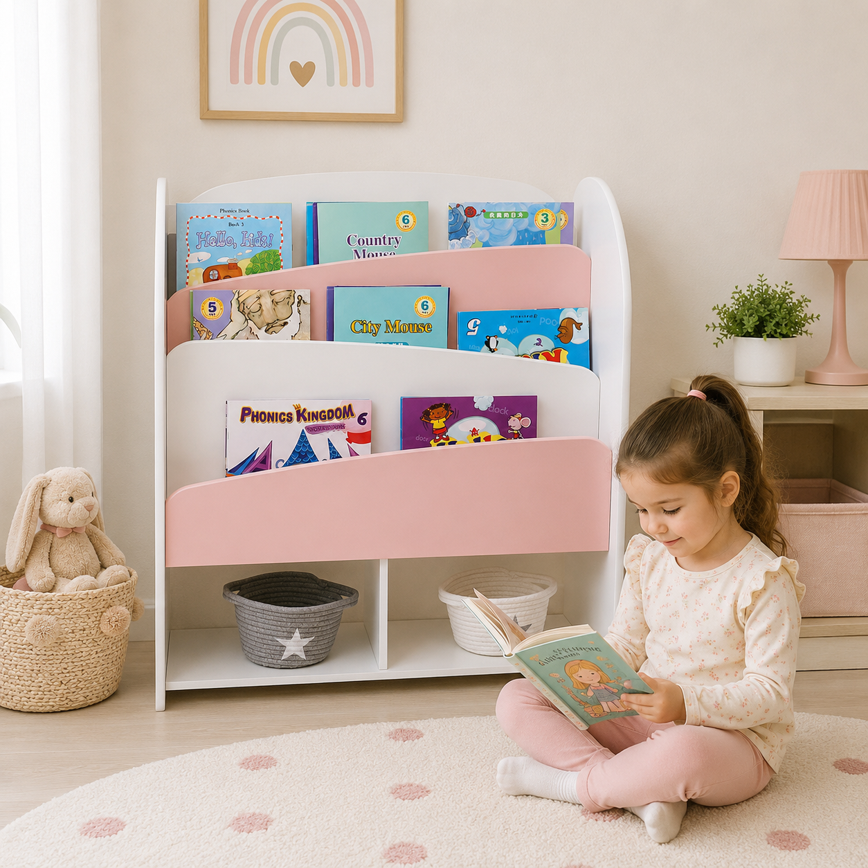 LIBRERO PARA NIÑOS MONTESSORI ROSA