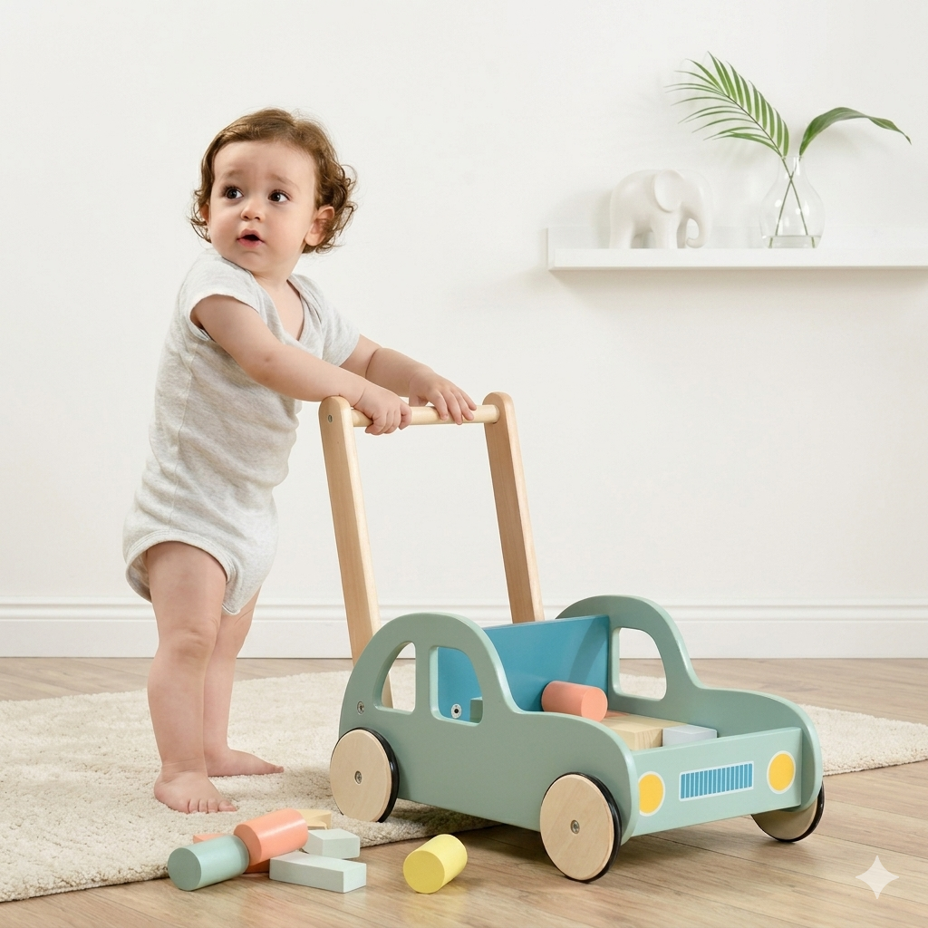 ANDADOR DE MADERA CON BLOQUES PARA BEBES DE CARRITO