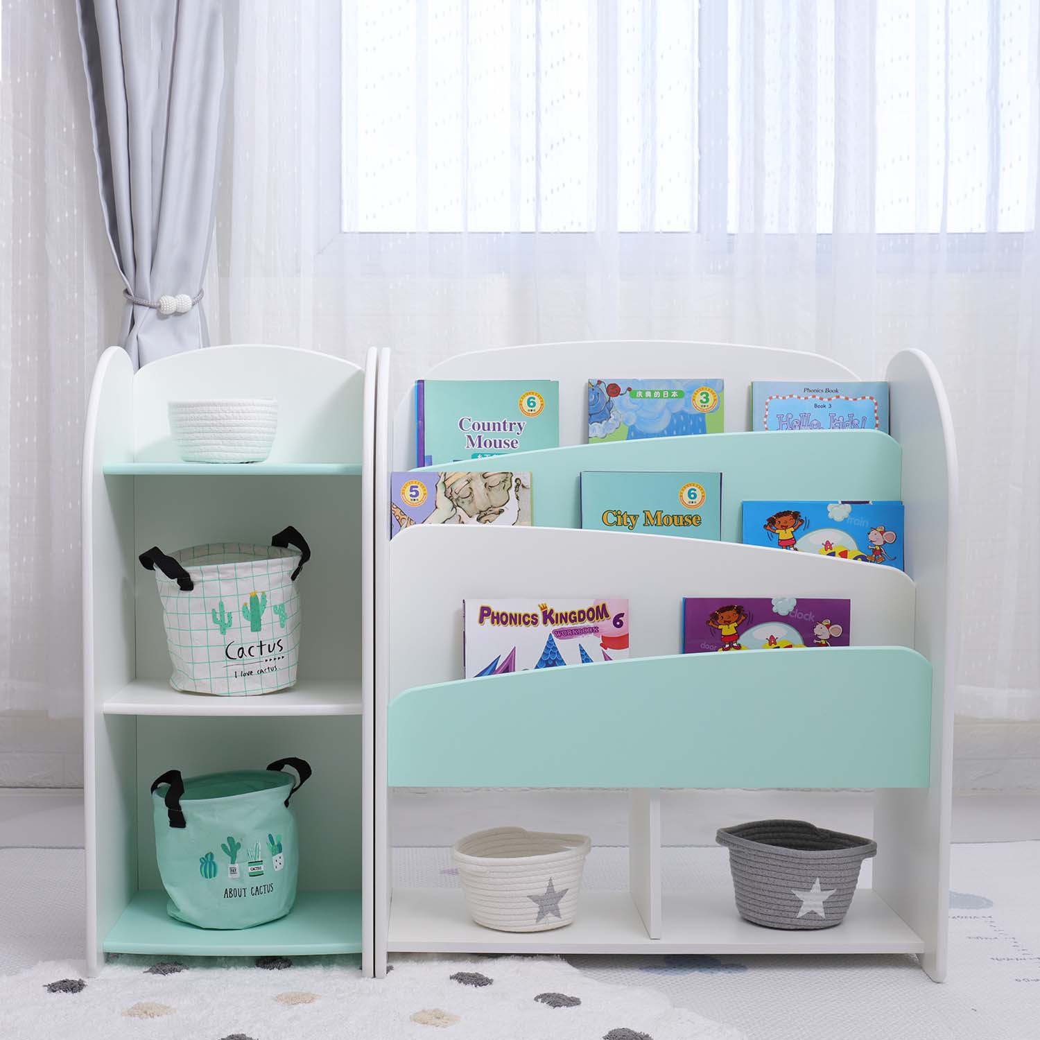 LIBRERO PARA NIÑOS + GABINETE DE DE 3 CAPAS DE ALMACENAMIENTO
