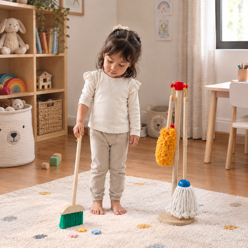 JUEGO DE LIMPIEZA DE MADERA PARA NIÑOS MONTESSORI